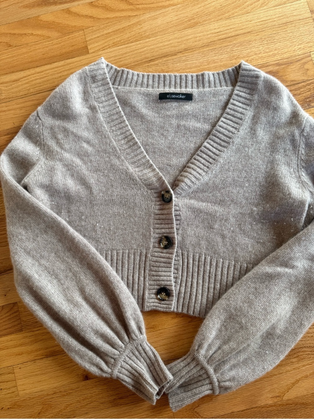 Elyse Walker Cropped 100% Cashmere Taupe Cardigan Sweater XS